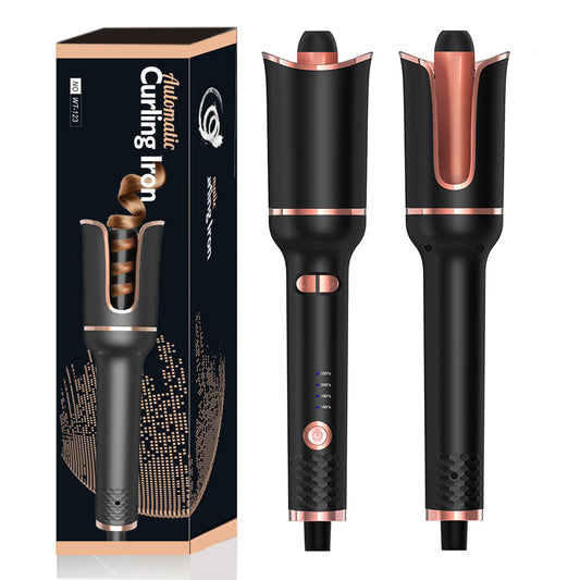 Automatic Rotating Curling Iron – CURLPRO Beach Waves Curling Wand, Portable Hair Curler, 500 Million Ionic, Dual Voltage & Lightweight for Travel, Ceramic Coating, 1 Inch, Metallic Gray