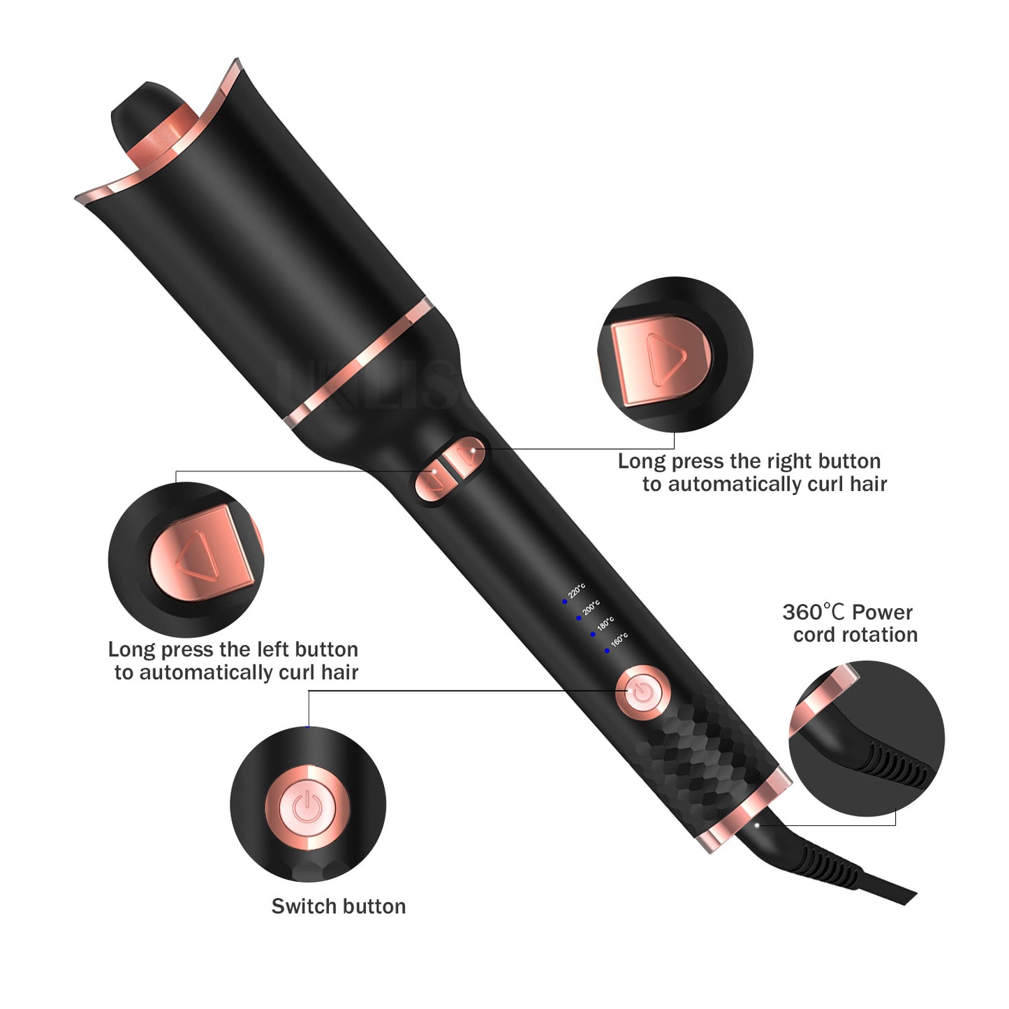 Automatic Rotating Curling Iron – CURLPRO Beach Waves Curling Wand, Portable Hair Curler, 500 Million Ionic, Dual Voltage & Lightweight for Travel, Ceramic Coating, 1 Inch, Metallic Gray