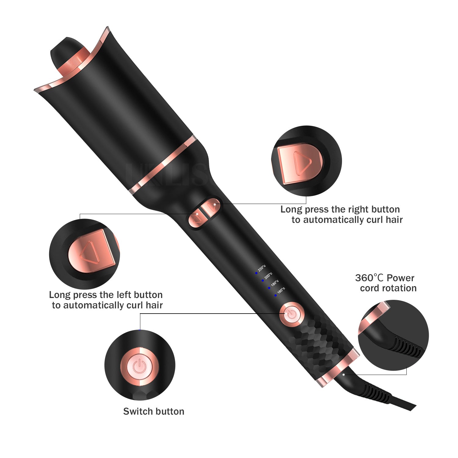 Automatic Rotating Curling Iron – CURLPRO Beach Waves Curling Wand, Portable Hair Curler, 500 Million Ionic, Dual Voltage & Lightweight for Travel, Ceramic Coating, 1 Inch, Metallic Gray
